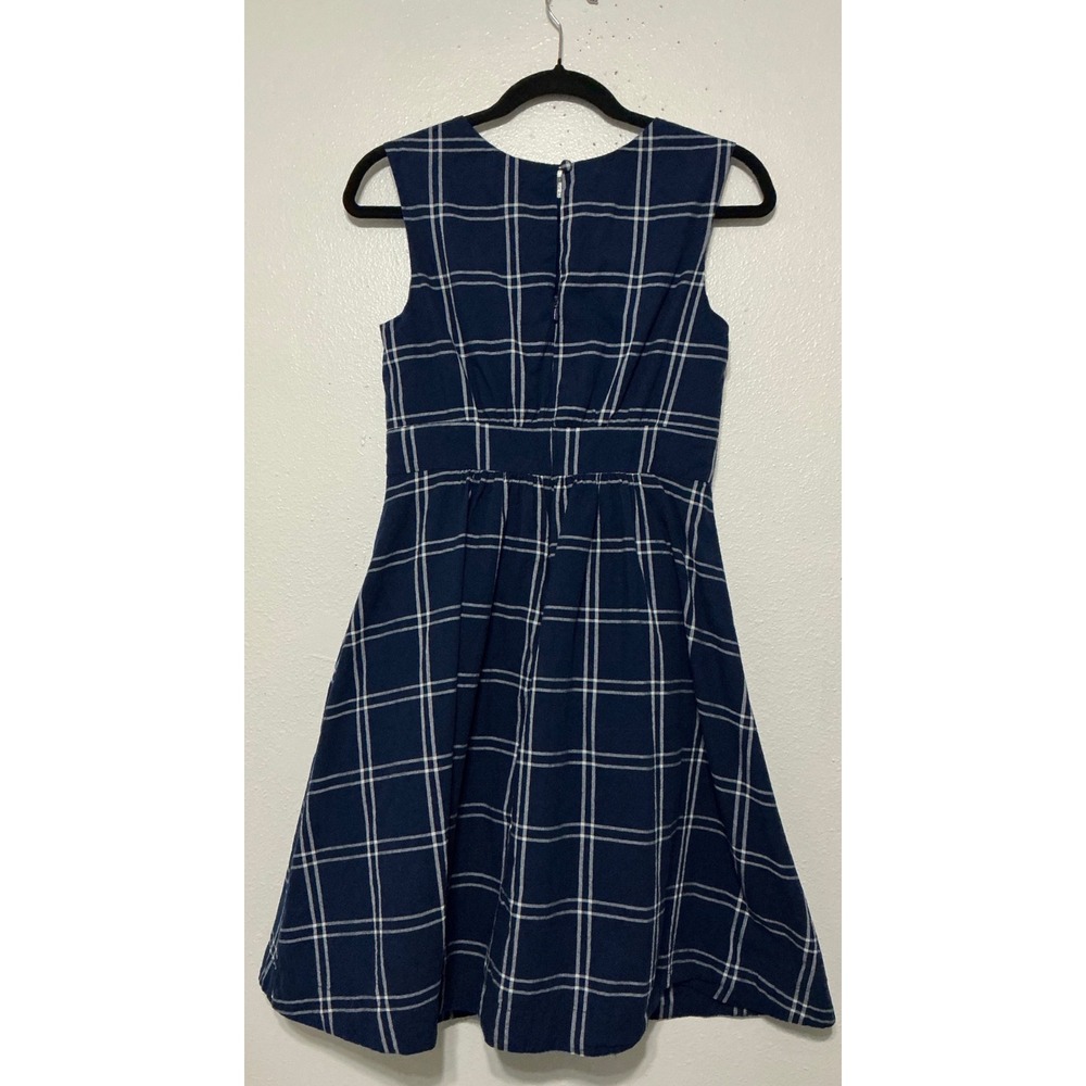 Emily and Fin Navy Plaid Sleeveless Fit & Flare Dress Pockets Size S - Picture 3 of 12